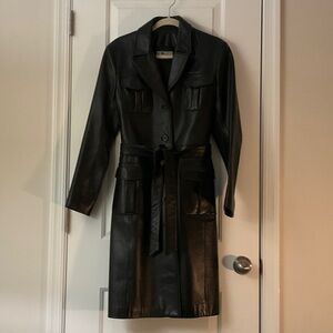 Sleek Black Leather Trench Coat for Women